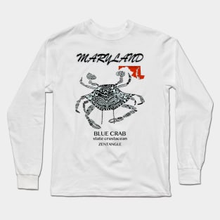 Maryland Blue Crab, Zentangle Long Sleeve T-Shirt